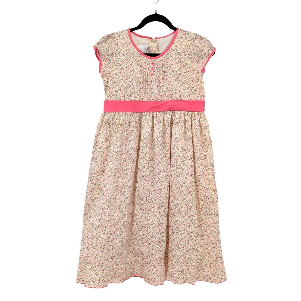 Vintage Girls Floral Prairie Dress‎ Pink Trim Full Skirt Cottagecore Size 14